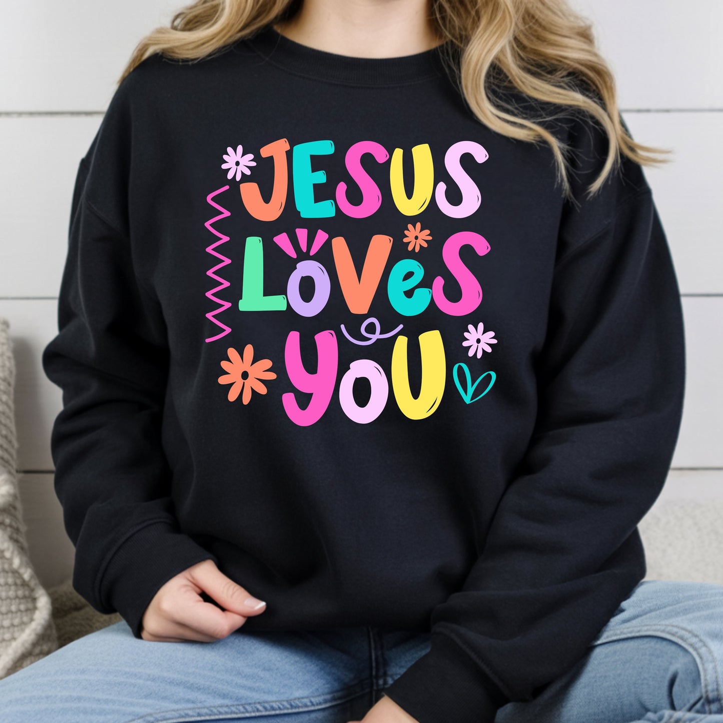 Jesus Loves You Comfort Colors T Shirts Cute Colorful Pastel Christian Tee Bright Floral Typography Sweater Religious Faith Hoodie
