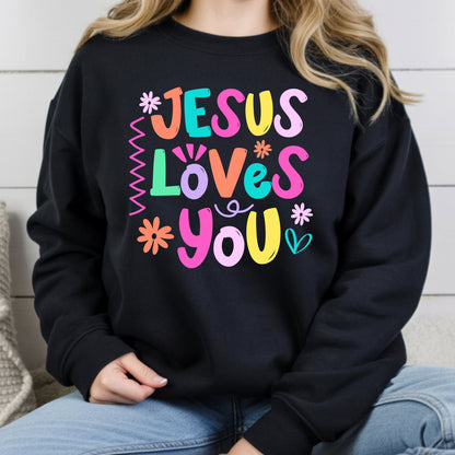Jesus Loves You Comfort Colors T Shirts Cute Colorful Pastel Christian Tee Bright Floral Typography Sweater Religious Faith Hoodie