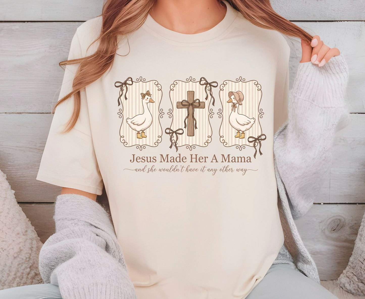 Jesus Made Her A Mama T Shirt Vintage Goose Cross Tee Christian Motherhood Shirt Religious Mom Gift Adult Youth Toddler Baby Sunday School Apparel