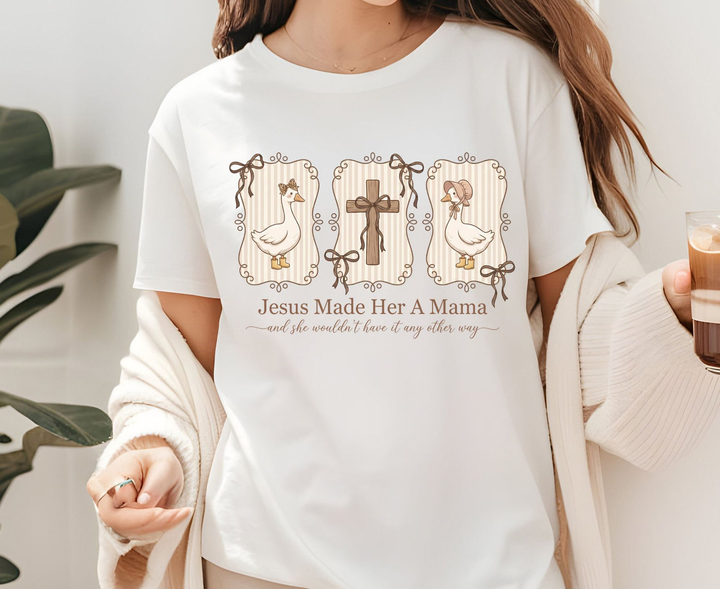 Jesus Made Her A Mama T Shirt Vintage Goose Cross Tee Christian Motherhood Shirt Religious Mom Gift Adult Youth Toddler Baby Sunday School Apparel