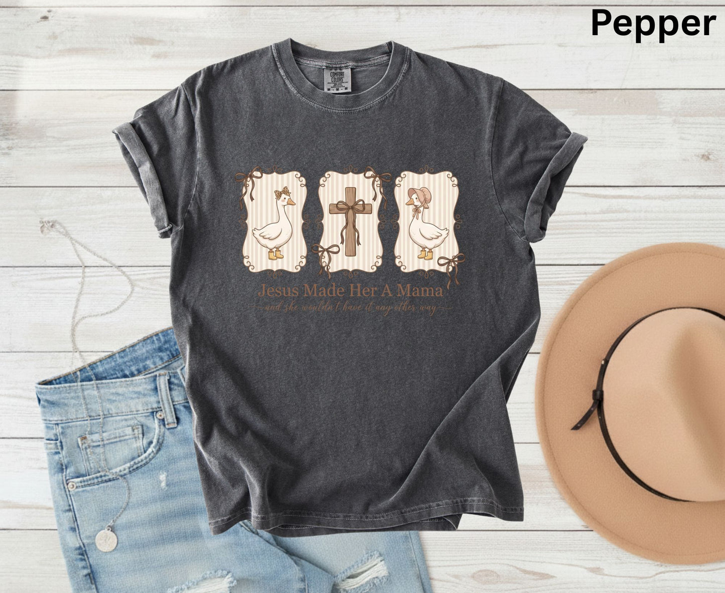 Jesus Made Her A Mama T Shirt Vintage Goose Cross Tee Christian Motherhood Shirt Religious Mom Gift Adult Youth Toddler Baby Sunday School Apparel