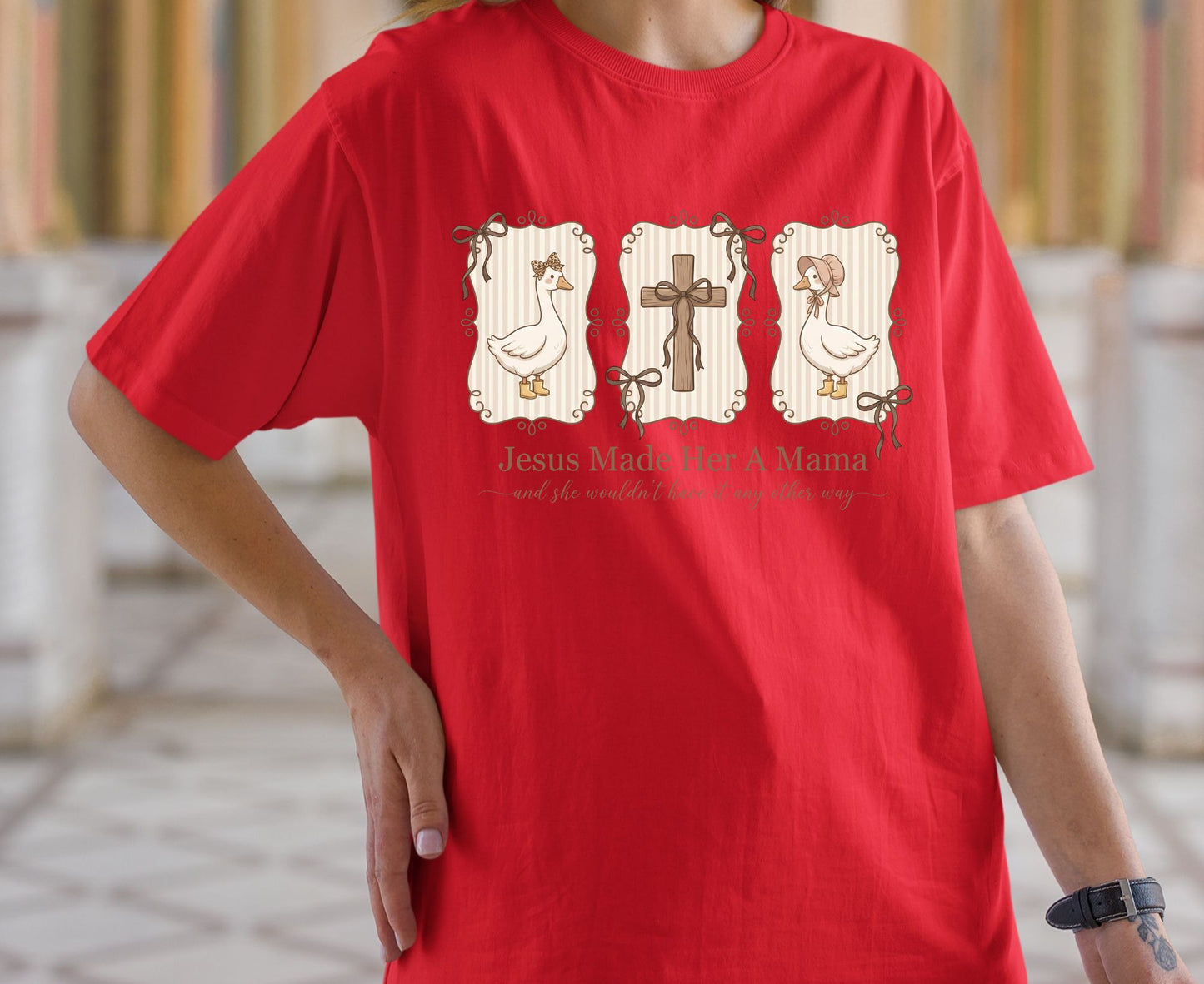 Jesus Made Her A Mama T Shirt Vintage Goose Cross Tee Christian Motherhood Shirt Religious Mom Gift Adult Youth Toddler Baby Sunday School Apparel