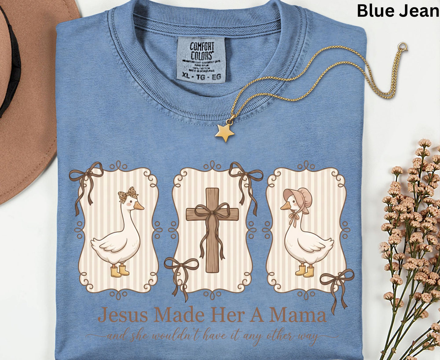 Jesus Made Her A Mama T Shirt Vintage Goose Cross Tee Christian Motherhood Shirt Religious Mom Gift Adult Youth Toddler Baby Sunday School Apparel