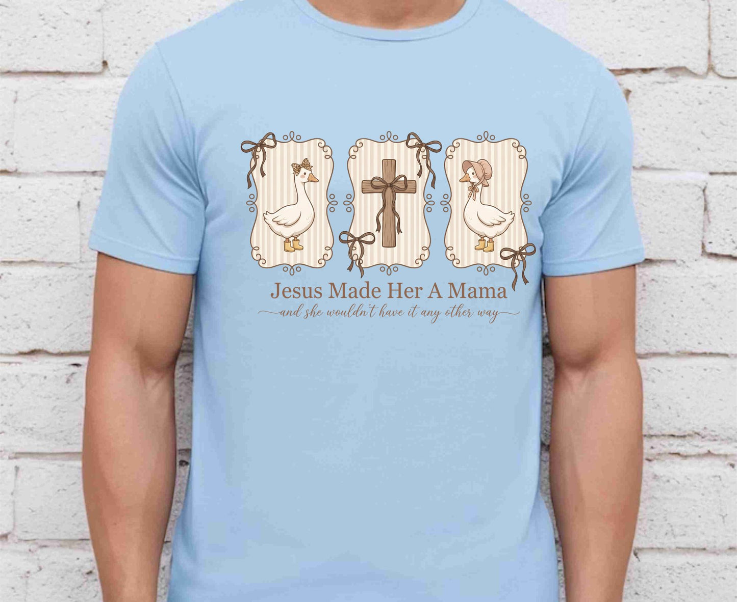 Jesus Made Her A Mama T Shirt Vintage Goose Cross Tee Christian Motherhood Shirt Religious Mom Gift Adult Youth Toddler Baby Sunday School Apparel