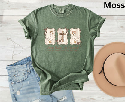 Jesus Made Her A Mama T Shirt Vintage Goose Cross Tee Christian Motherhood Shirt Religious Mom Gift Adult Youth Toddler Baby Sunday School Apparel