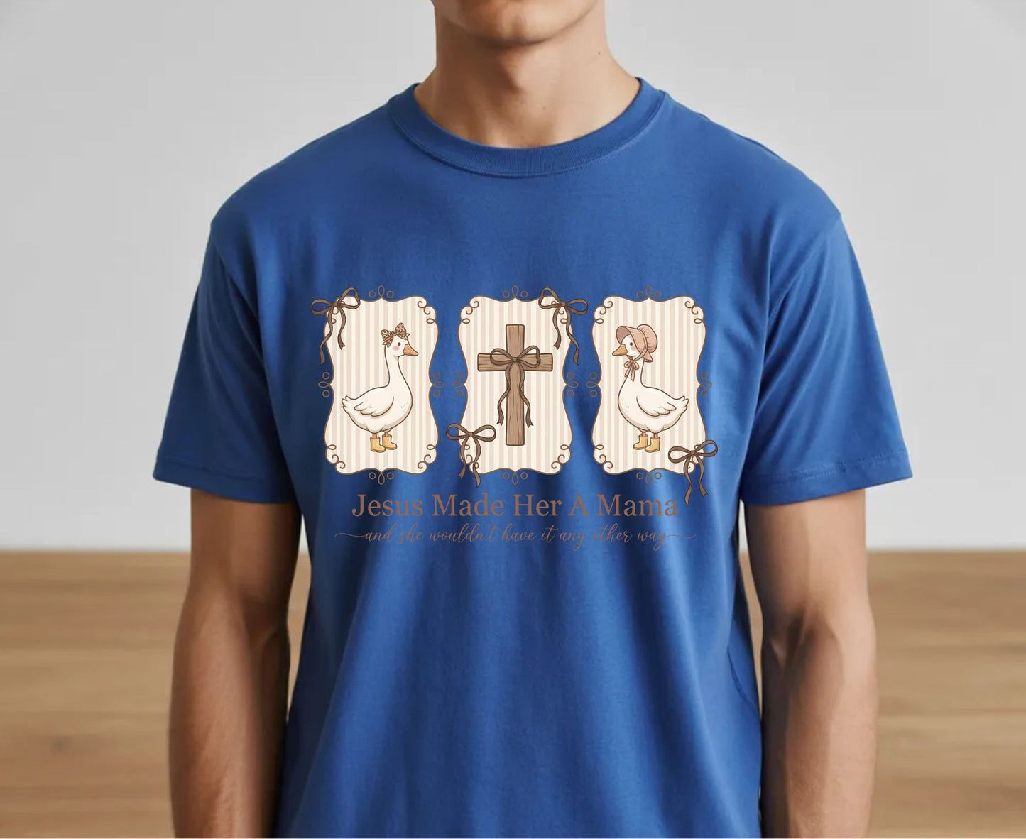 Jesus Made Her A Mama T Shirt Vintage Goose Cross Tee Christian Motherhood Shirt Religious Mom Gift Adult Youth Toddler Baby Sunday School Apparel