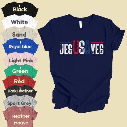 Jesus Saves USA Comfort Colors T Shirts Christian Patriotic Tee Religious American Flag Shirt Faith Cross Fourth of July Gifts