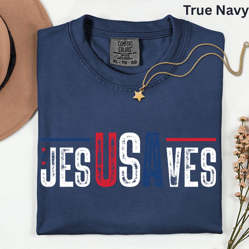 Jesus Saves USA Comfort Colors T Shirts Christian Patriotic Tee Religious American Flag Shirt Faith Cross Fourth of July Gifts
