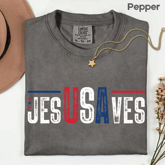 Jesus Saves USA Comfort Colors T Shirts Christian Patriotic Tee Religious American Flag Shirt Faith Cross Fourth of July Gifts