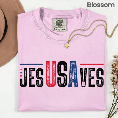 Jesus Saves USA Comfort Colors T Shirts Christian Patriotic Tee Religious American Flag Shirt Faith Cross Fourth of July Gifts