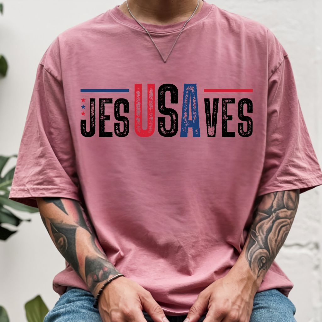 Jesus Saves USA Comfort Colors T Shirts Christian Patriotic Tee Religious American Flag Shirt Faith Cross Fourth of July Gifts