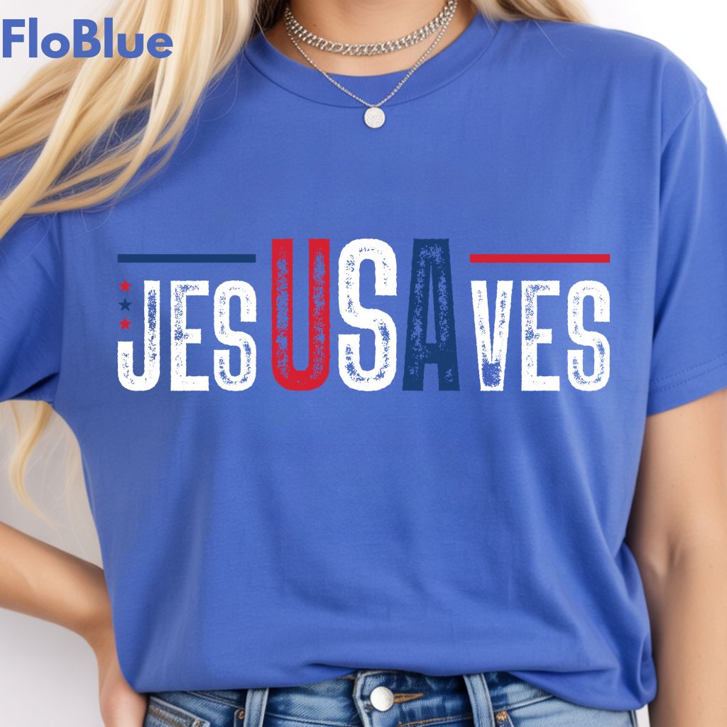 Jesus Saves USA Comfort Colors T Shirts Christian Patriotic Tee Religious American Flag Shirt Faith Cross Fourth of July Gifts