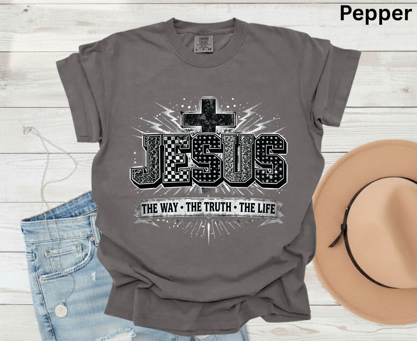 Jesus The Way The Truth The Life T Shirt Christian Cross Tee Religious Distressed Shirt Faith Gift Adult Youth Toddler Baby Church Outfit