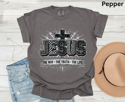 Jesus The Way The Truth The Life T Shirt Christian Cross Tee Religious Distressed Shirt Faith Gift Adult Youth Toddler Baby Church Outfit