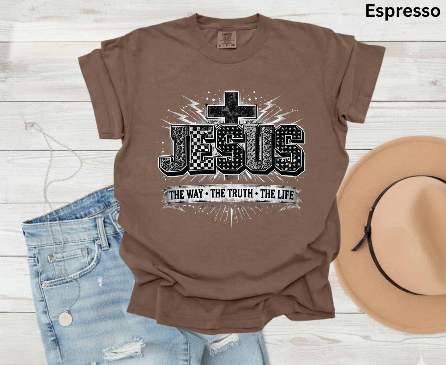 Jesus The Way The Truth The Life T Shirt Christian Cross Tee Religious Distressed Shirt Faith Gift Adult Youth Toddler Baby Church Outfit