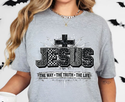 Jesus The Way The Truth The Life T Shirt Christian Cross Tee Religious Distressed Shirt Faith Gift Adult Youth Toddler Baby Church Outfit