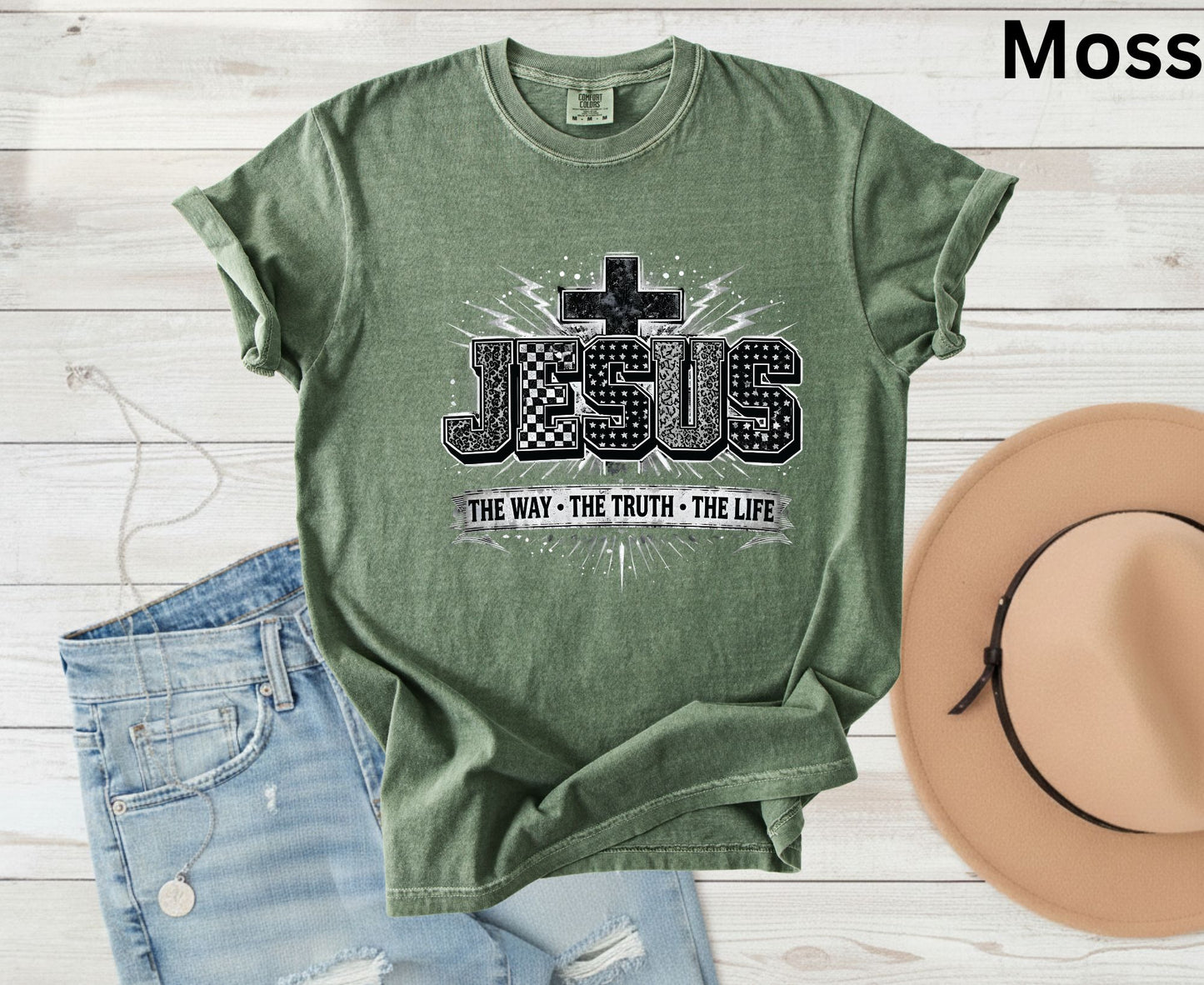 Jesus The Way The Truth The Life T Shirt Christian Cross Tee Religious Distressed Shirt Faith Gift Adult Youth Toddler Baby Church Outfit