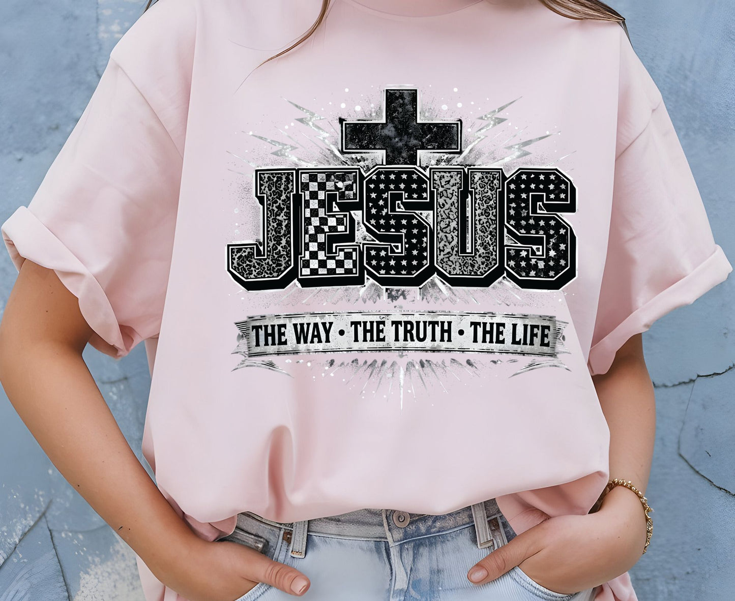 Jesus The Way The Truth The Life T Shirt Christian Cross Tee Religious Distressed Shirt Faith Gift Adult Youth Toddler Baby Church Outfit