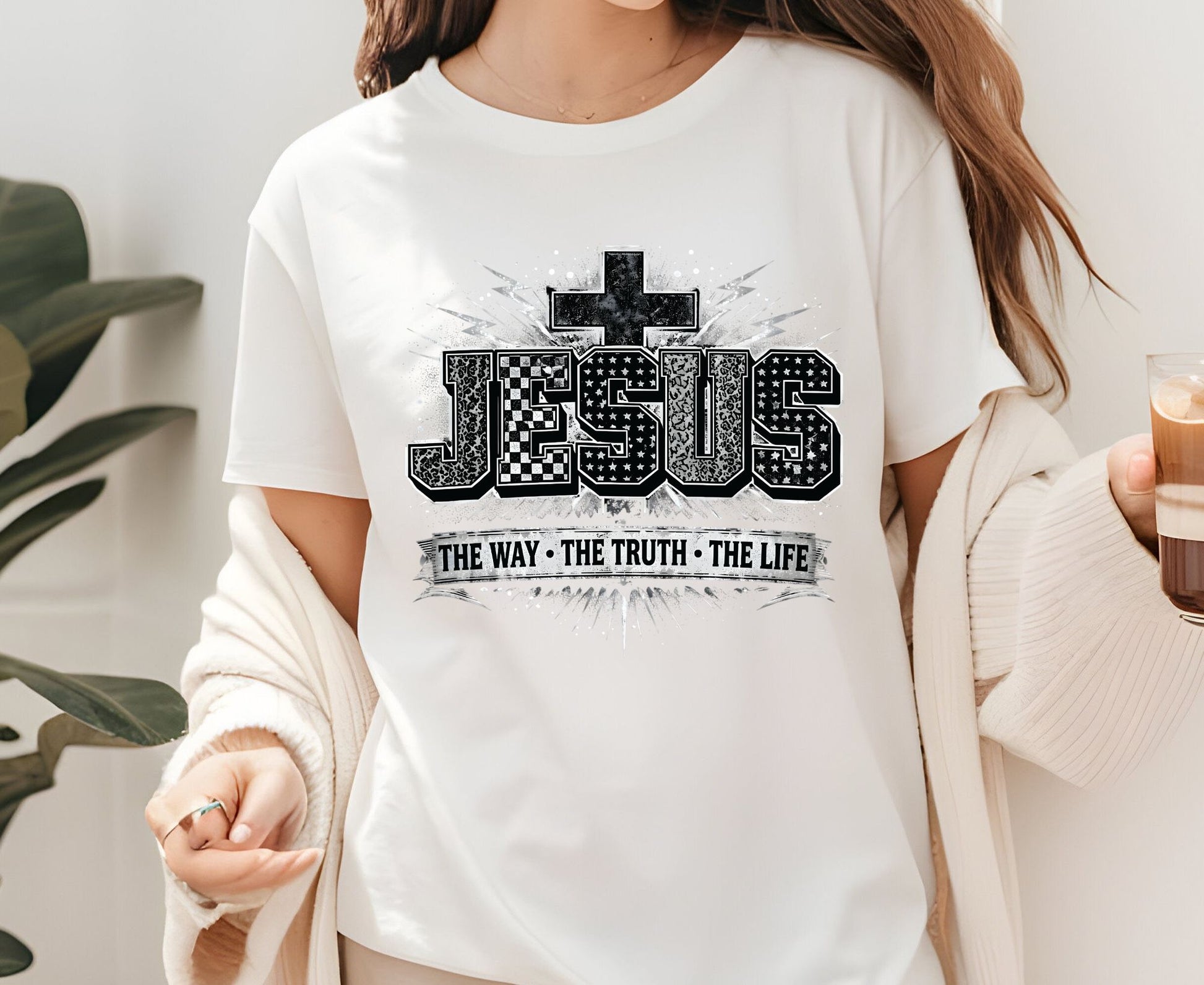 Jesus The Way The Truth The Life T Shirt Christian Cross Tee Religious Distressed Shirt Faith Gift Adult Youth Toddler Baby Church Outfit