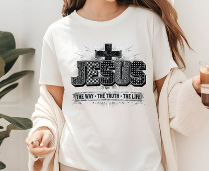 Jesus The Way The Truth The Life T Shirt Christian Cross Tee Religious Distressed Shirt Faith Gift Adult Youth Toddler Baby Church Outfit