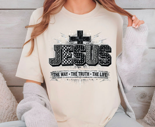 Jesus The Way The Truth The Life T Shirt Christian Cross Tee Religious Distressed Shirt Faith Gift Adult Youth Toddler Baby Church Outfit