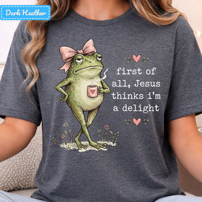 Jesus Thinks I'm a Delight Christian T-Shirt, Pink Bow Frog Sweatshirt, Coffee Tee