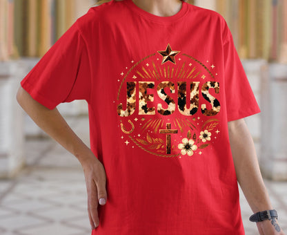 Jesus Western Cow Print T Shirt Christian Cowboy Tee Religious Cross Shirt Faith Gift Adult Youth Toddler Baby Boho Rodeo Apparel
