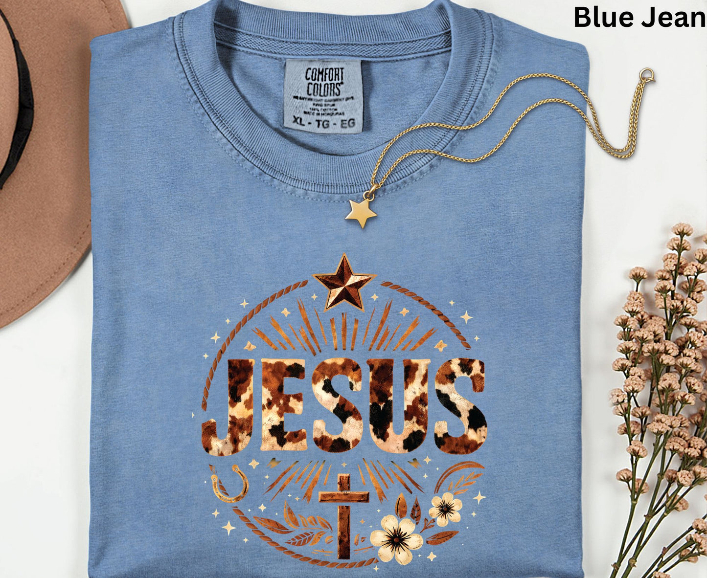 Jesus Western Cow Print T Shirt Christian Cowboy Tee Religious Cross Shirt Faith Gift Adult Youth Toddler Baby Boho Rodeo Apparel