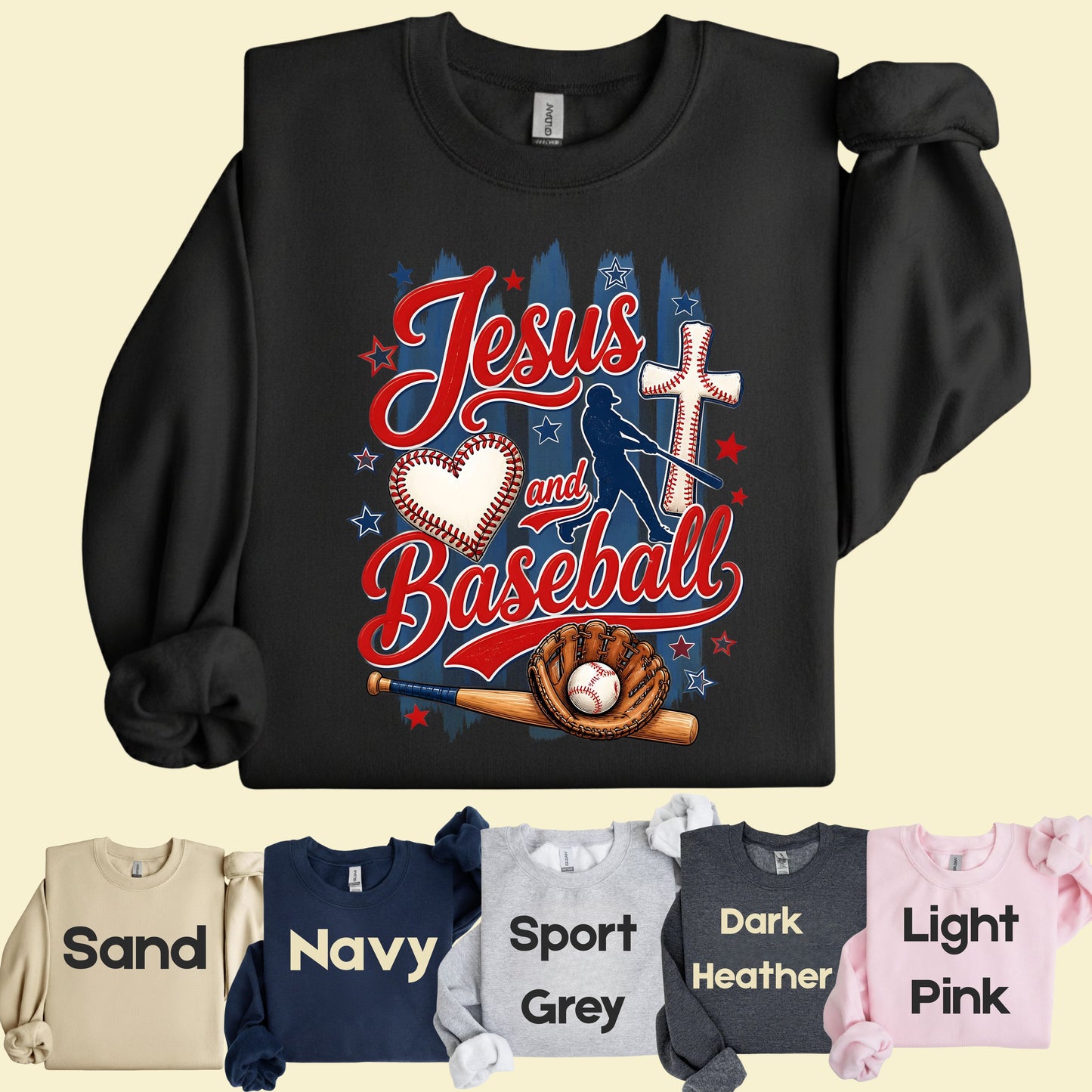 Jesus and Baseball Comfort Colors T Shirts Cute Christian Sports Tee Baseball Cross Glove Shirt Patriotic Stars Red White Blue Faith Graphic Hoodie
