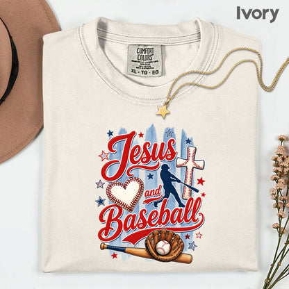 Jesus and Baseball Comfort Colors T Shirts Cute Christian Sports Tee Baseball Cross Glove Shirt Patriotic Stars Red White Blue Faith Graphic Hoodie