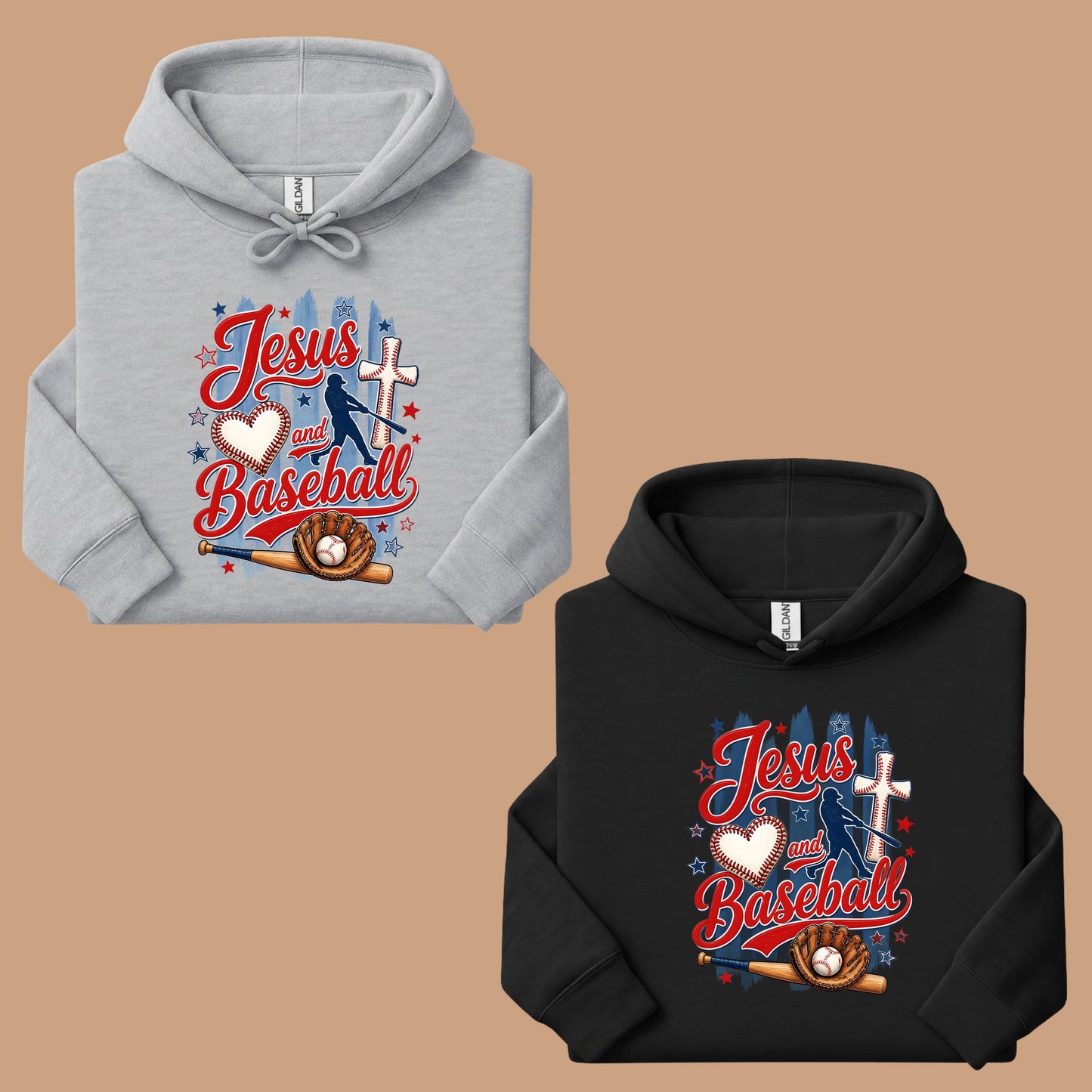 Jesus and Baseball Comfort Colors T Shirts Cute Christian Sports Tee Baseball Cross Glove Shirt Patriotic Stars Red White Blue Faith Graphic Hoodie