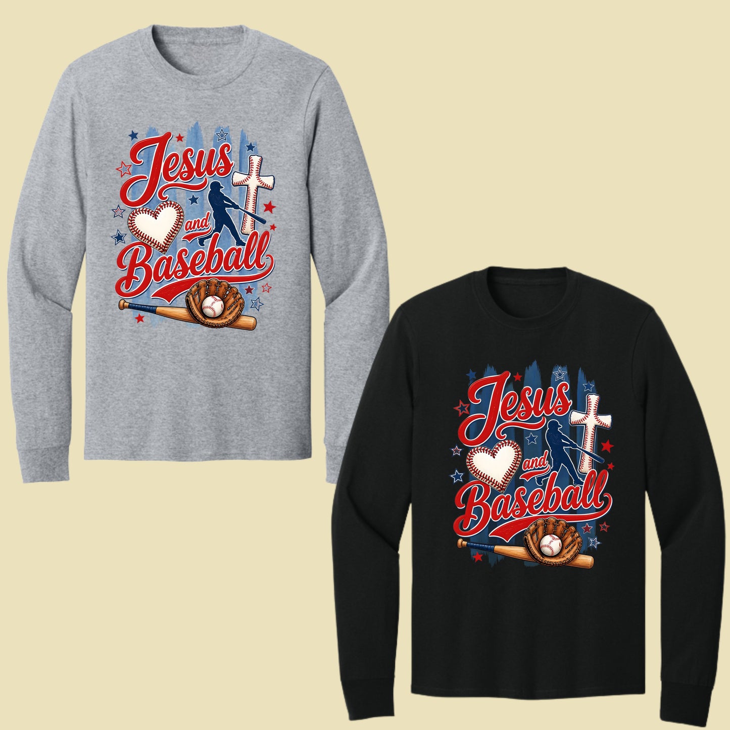 Jesus and Baseball Comfort Colors T Shirts Cute Christian Sports Tee Baseball Cross Glove Shirt Patriotic Stars Red White Blue Faith Graphic Hoodie