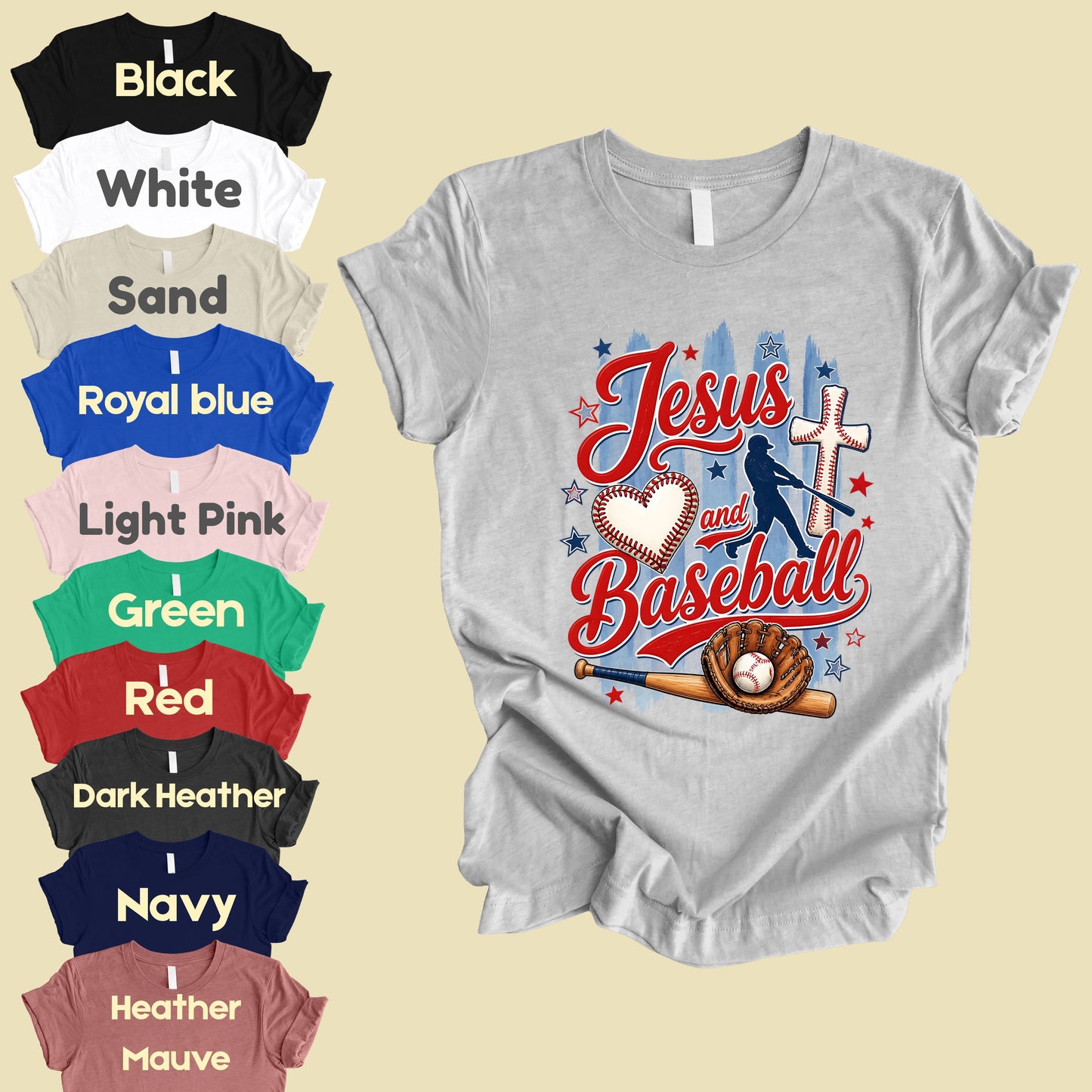 Jesus and Baseball Comfort Colors T Shirts Cute Christian Sports Tee Baseball Cross Glove Shirt Patriotic Stars Red White Blue Faith Graphic Hoodie