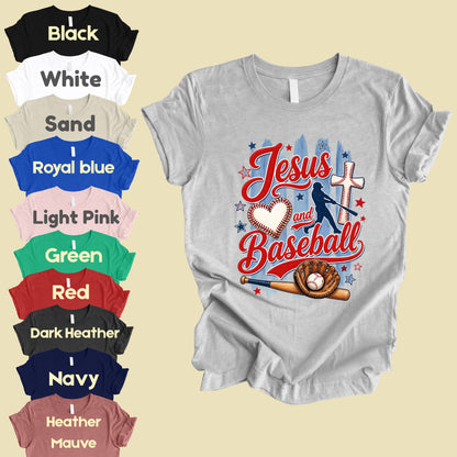 Jesus and Baseball Comfort Colors T Shirts Cute Christian Sports Tee Baseball Cross Glove Shirt Patriotic Stars Red White Blue Faith Graphic Hoodie