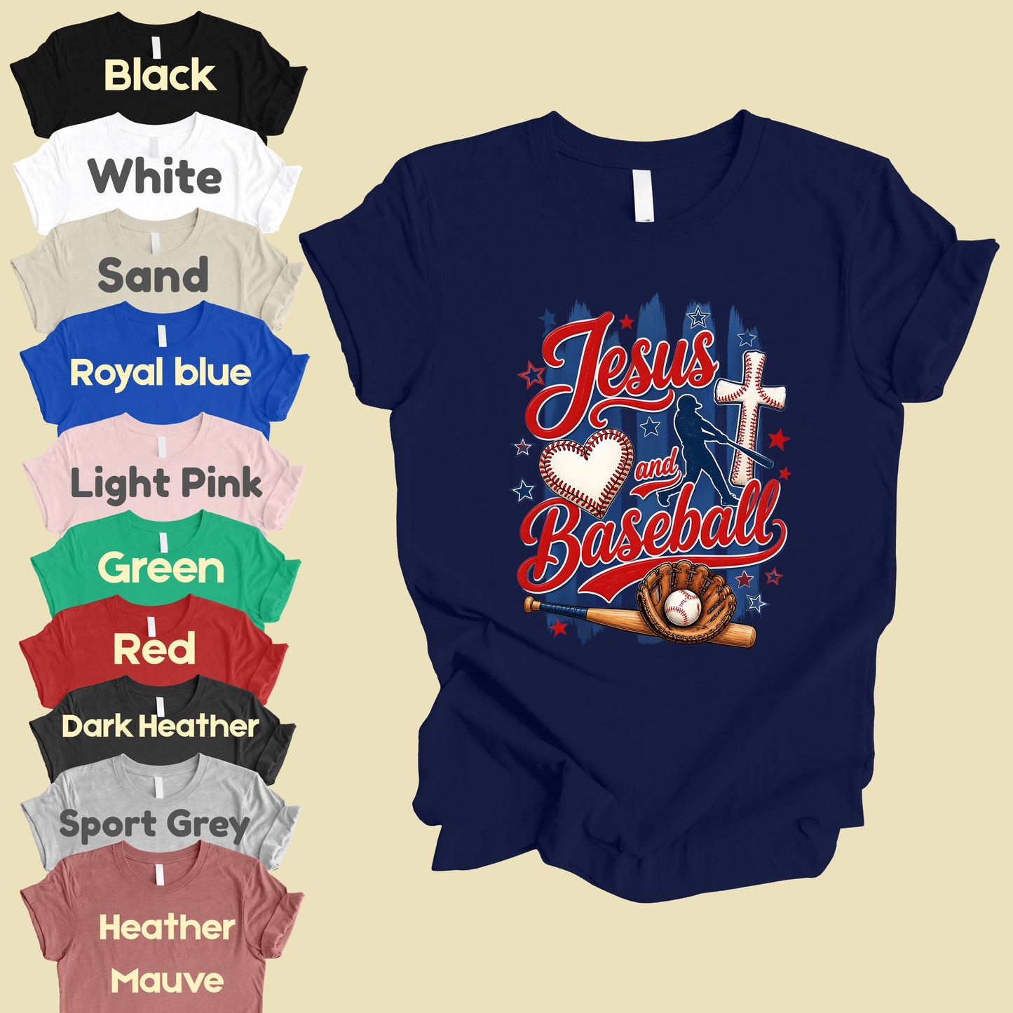 Jesus and Baseball Comfort Colors T Shirts Cute Christian Sports Tee Baseball Cross Glove Shirt Patriotic Stars Red White Blue Faith Graphic Hoodie