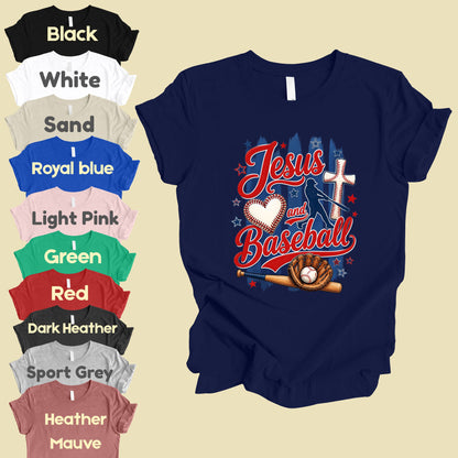 Jesus and Baseball Comfort Colors T Shirts Cute Christian Sports Tee Baseball Cross Glove Shirt Patriotic Stars Red White Blue Faith Graphic Hoodie