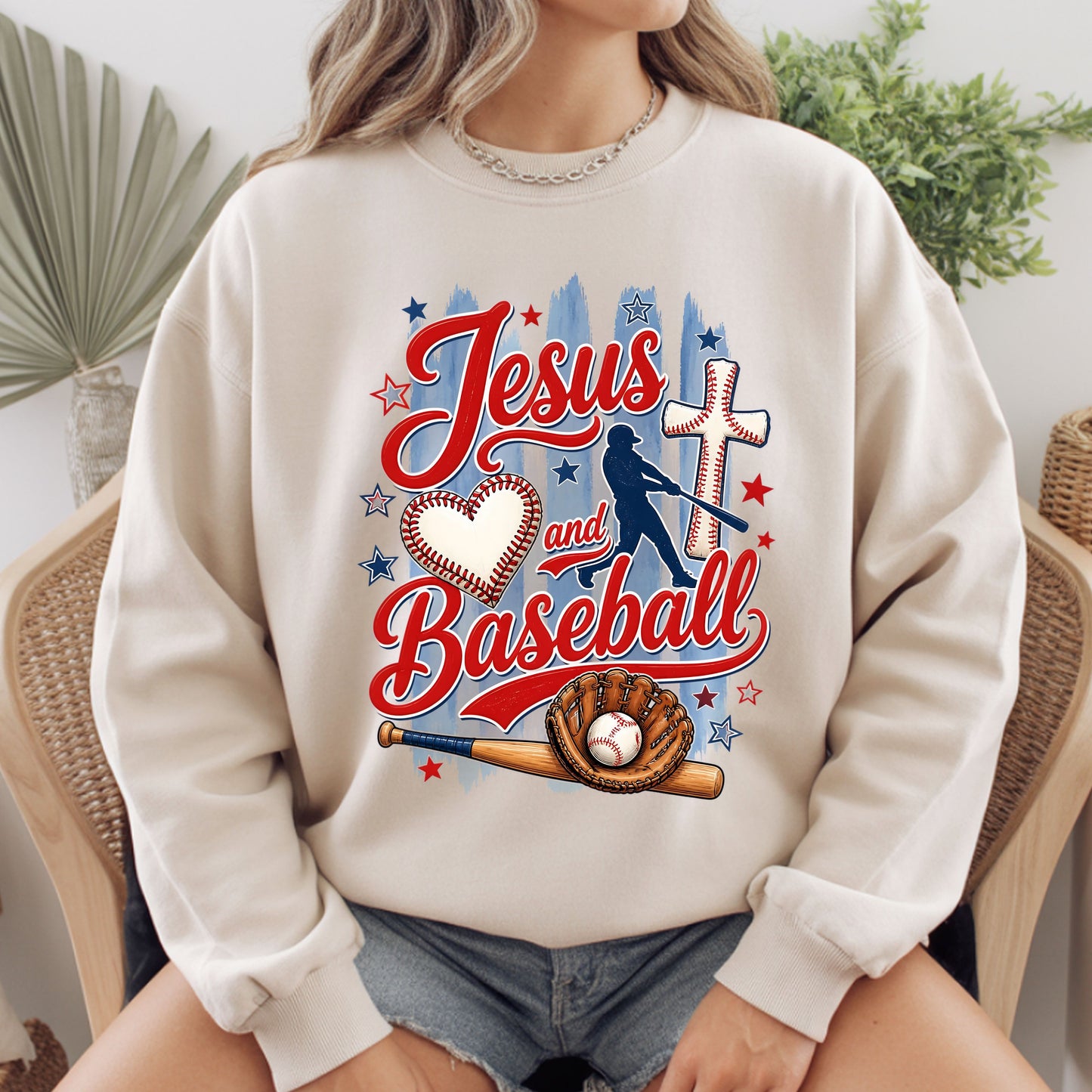 Jesus and Baseball Comfort Colors T Shirts Cute Christian Sports Tee Baseball Cross Glove Shirt Patriotic Stars Red White Blue Faith Graphic Hoodie