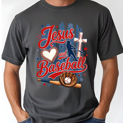 Jesus and Baseball Comfort Colors T Shirts Cute Christian Sports Tee Baseball Cross Glove Shirt Patriotic Stars Red White Blue Faith Graphic Hoodie