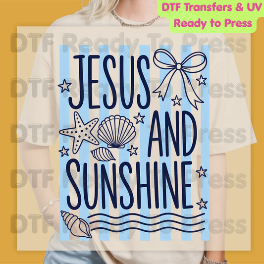 Jesus and Sunshine Seashell DTF Transfer Ready to Press Summer Beach Christian Coquette Bow Heat Transfer for Shirts Coastal UV Sticker