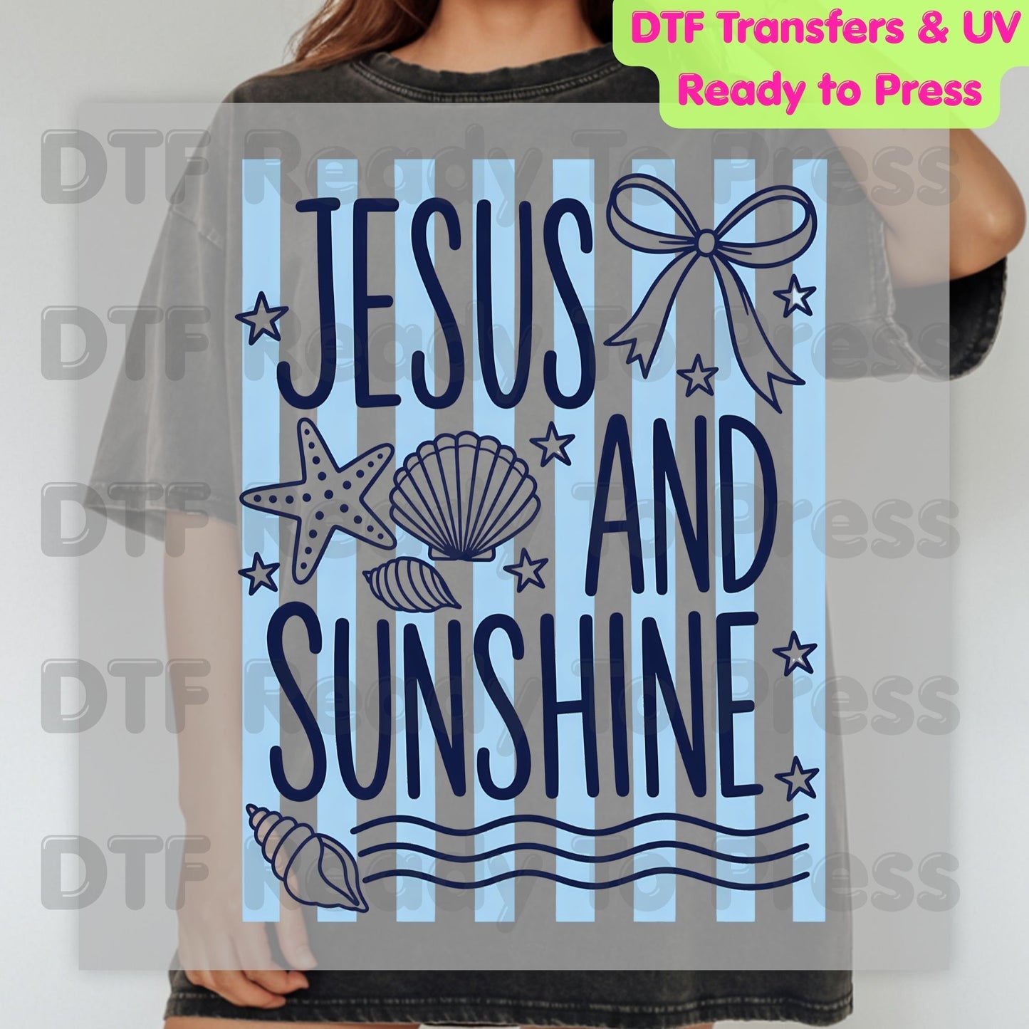 Jesus and Sunshine Seashell DTF Transfer Ready to Press Summer Beach Christian Coquette Bow Heat Transfer for Shirts Coastal UV Sticker