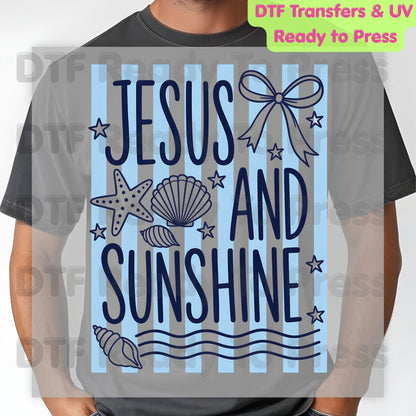 Jesus and Sunshine Seashell DTF Transfer Ready to Press Summer Beach Christian Coquette Bow Heat Transfer for Shirts Coastal UV Sticker
