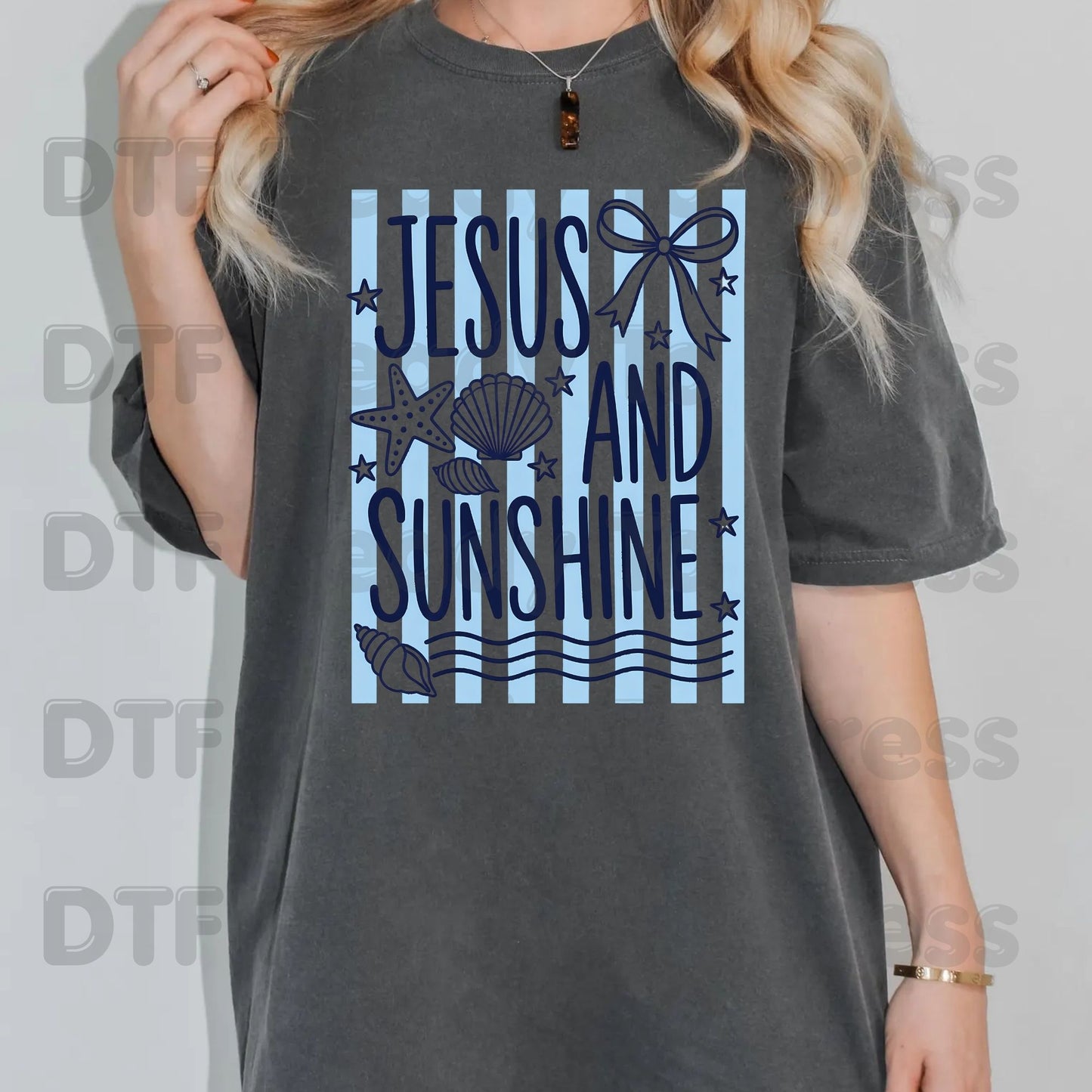 Jesus and Sunshine Seashell DTF Transfer Ready to Press Summer Beach Christian Coquette Bow Heat Transfer for Shirts Coastal UV Sticker