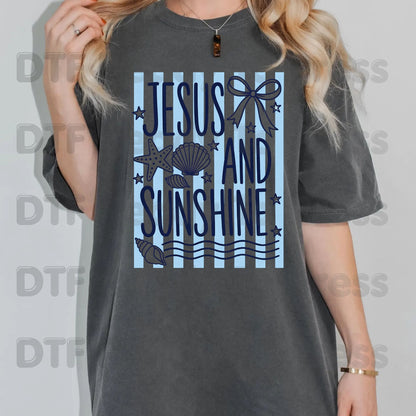 Jesus and Sunshine Seashell DTF Transfer Ready to Press Summer Beach Christian Coquette Bow Heat Transfer for Shirts Coastal UV Sticker