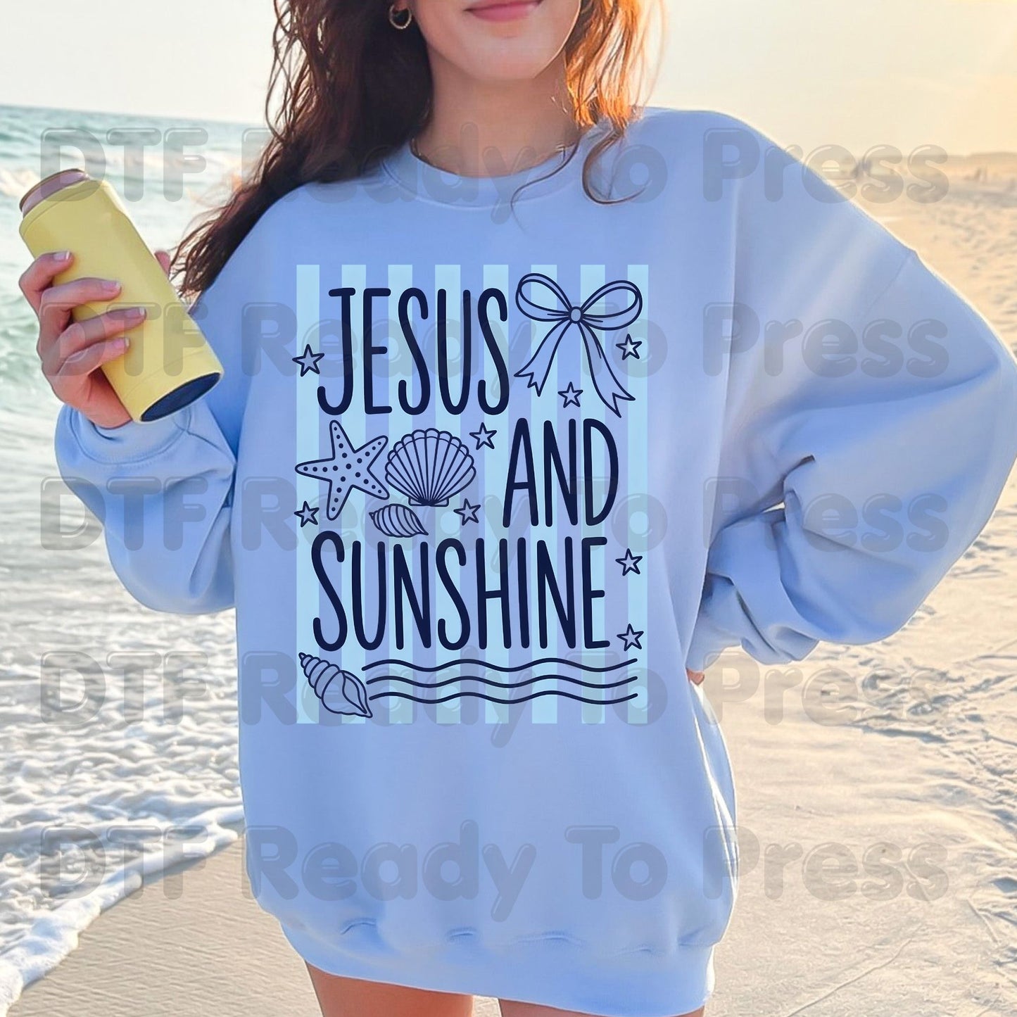 Jesus and Sunshine Seashell DTF Transfer Ready to Press Summer Beach Christian Coquette Bow Heat Transfer for Shirts Coastal UV Sticker