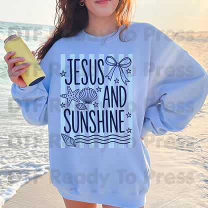 Jesus and Sunshine Seashell DTF Transfer Ready to Press Summer Beach Christian Coquette Bow Heat Transfer for Shirts Coastal UV Sticker
