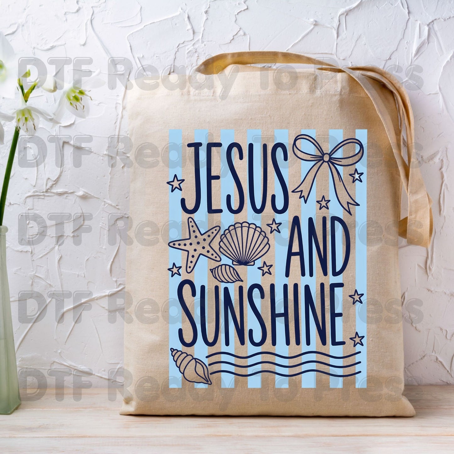 Jesus and Sunshine Seashell DTF Transfer Ready to Press Summer Beach Christian Coquette Bow Heat Transfer for Shirts Coastal UV Sticker