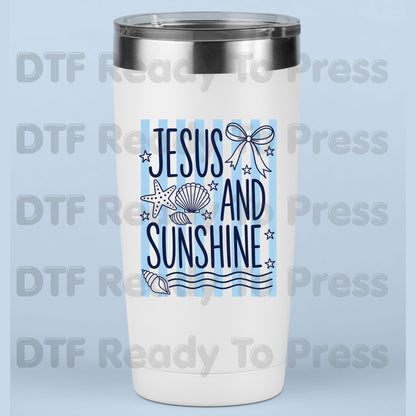 Jesus and Sunshine Seashell DTF Transfer Ready to Press Summer Beach Christian Coquette Bow Heat Transfer for Shirts Coastal UV Sticker