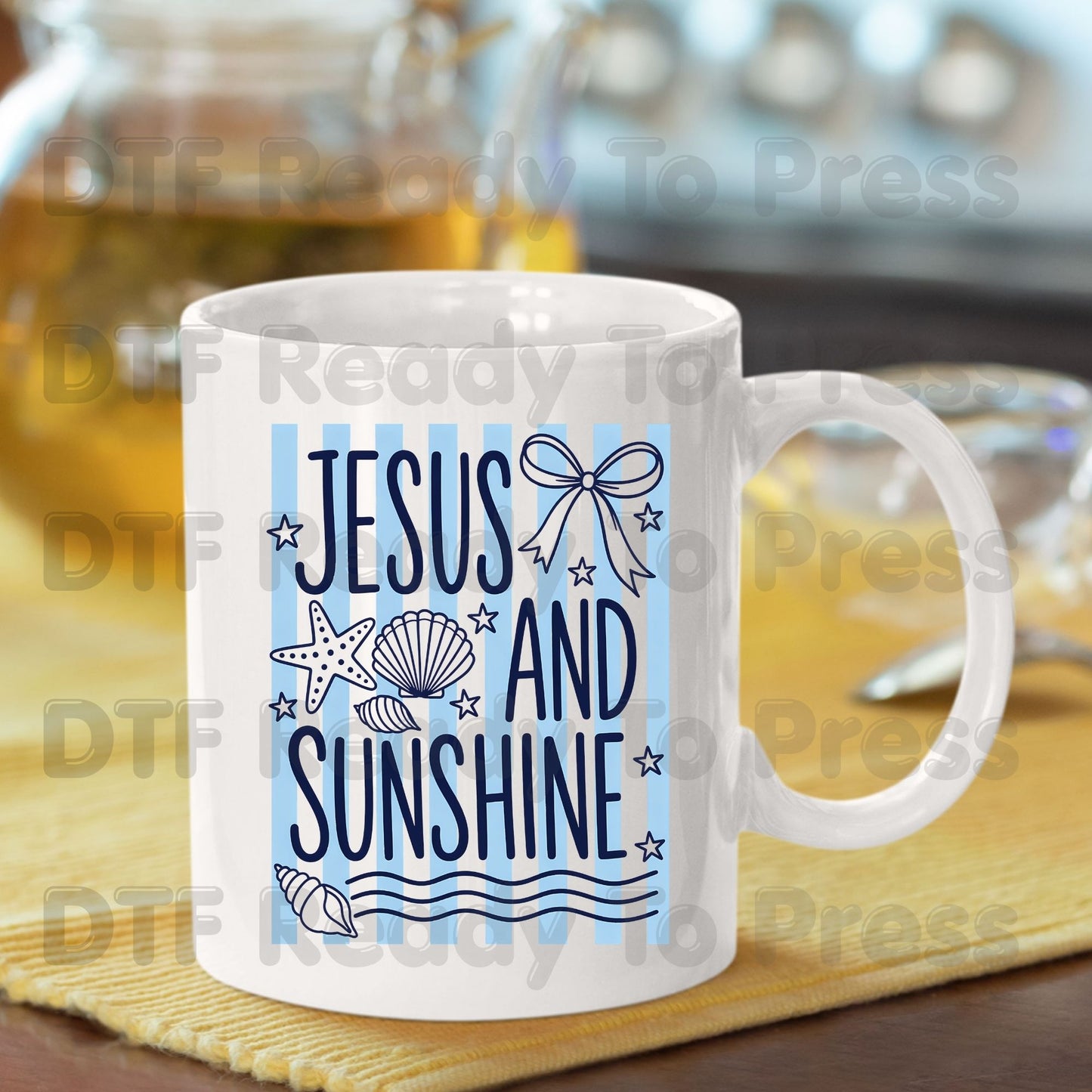 Jesus and Sunshine Seashell DTF Transfer Ready to Press Summer Beach Christian Coquette Bow Heat Transfer for Shirts Coastal UV Sticker