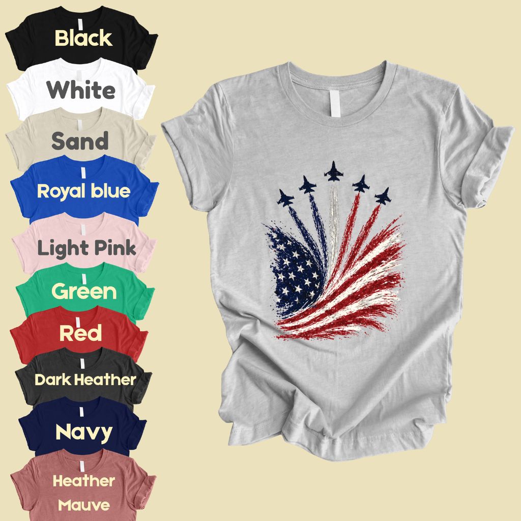 Jet Fighter Flyover Comfort Colors T Shirts Patriotic Air Show Tee American Flag Graphic Shirt 4th of July Fourth of July Gifts