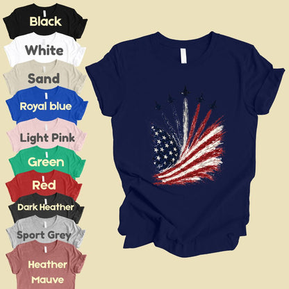 Jet Fighter Flyover Comfort Colors T Shirts Patriotic Air Show Tee American Flag Graphic Shirt 4th of July Fourth of July Gifts